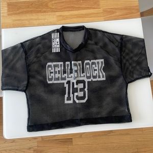 Cellblock 13 KICK OFF MESH CROP TOP in black size small